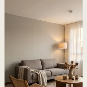 Lino Taupe, Papel Tapiz Texturizado en sala
