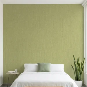 Lino Verde, Papel Tapiz Texturizado en dormitorio